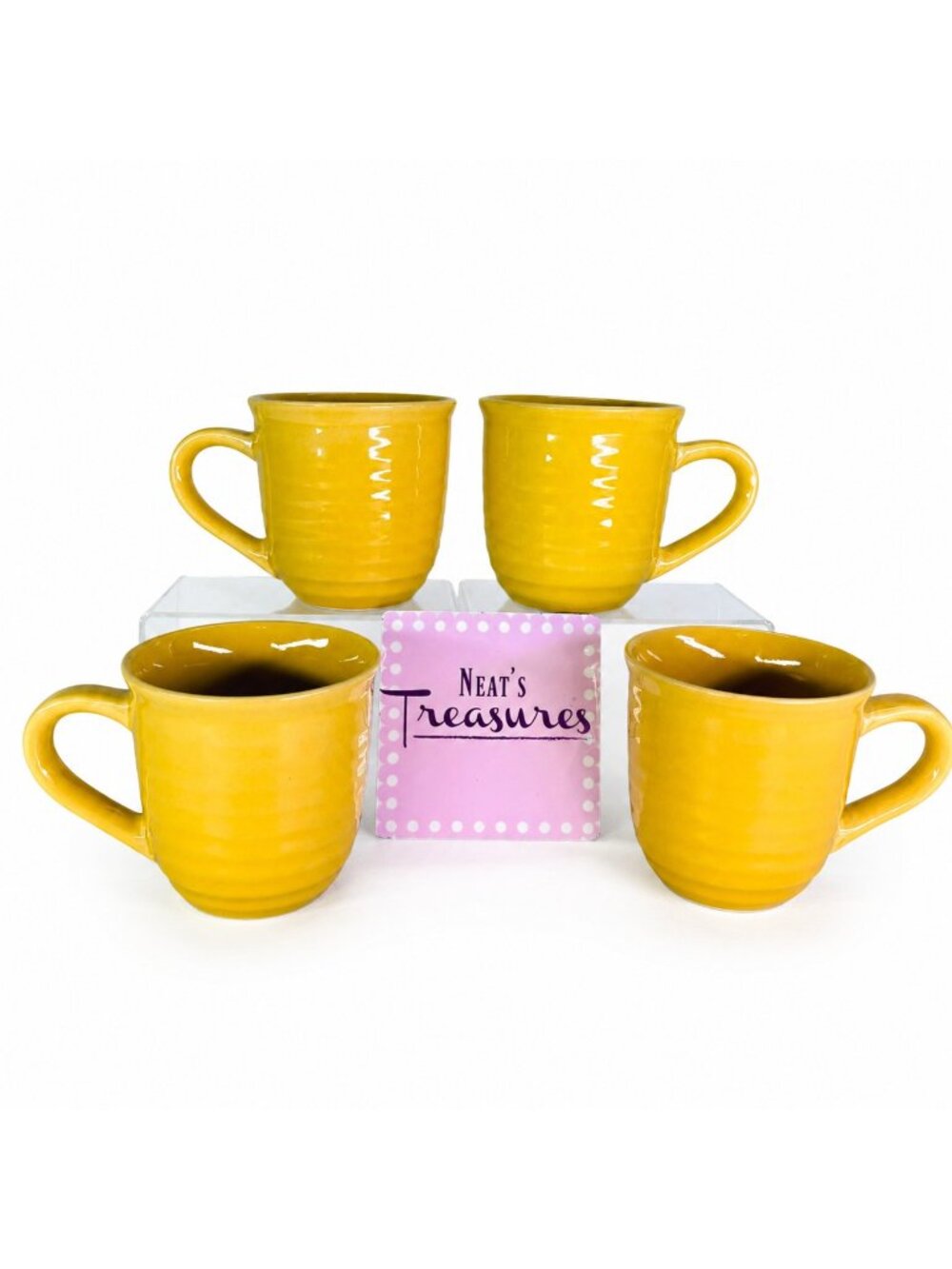 Home Trends HTS16 Ribbed Orange Yellow Embossed Ring Large 14oz Cup Mugs Set 4